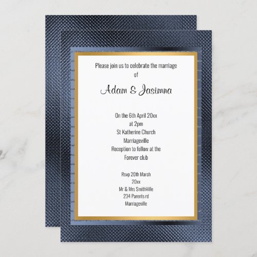 NAVY GOLD STRIPE EMBOSSED WEDDING INVITATION