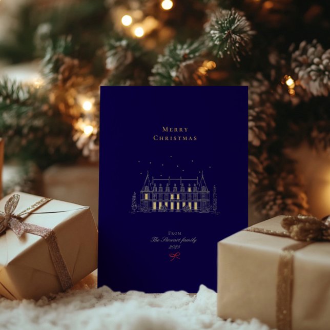 Navy & Gold Stylish Merry Christmas Chic Foil Holiday Card (Navy & Gold Stylish Merry Christmas Chic Foil Holiday Card)