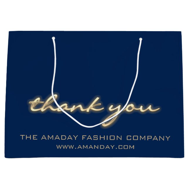 Navy Gold Thank Shopping Name Boutique Shop Large Gift Bag (Front)