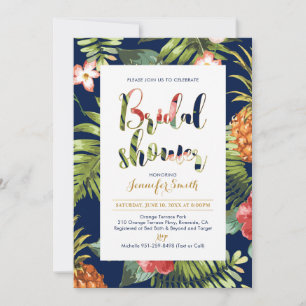 Navy & Gold Tropical Bridal Shower Invitation