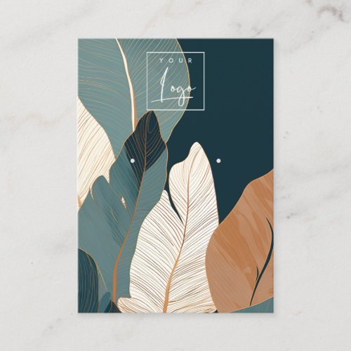 Navy Gold Tropical Leafy Logo Earring Display Business Card