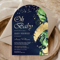 Navy Gold Tropical Monstera Palm Arch Baby Shower