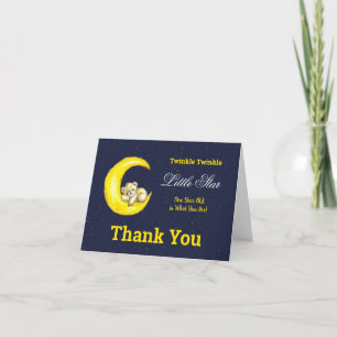 Navy Gold Twinkle Little Star 1st Birthday Letterpress Thank You Card