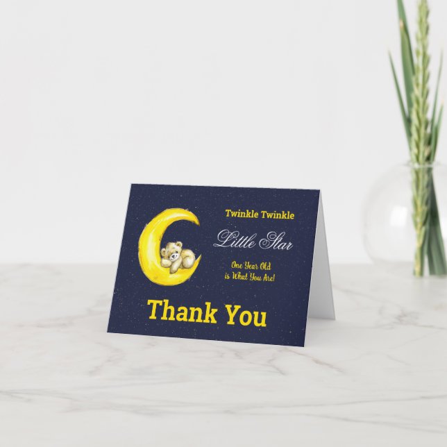 Navy Gold Twinkle Little Star 1st Birthday Thank You Card (Front)