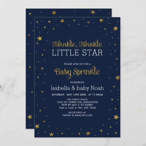 Navy  Gold  Twinkle Little Star Baby Sprinkle Invitation