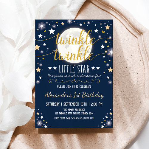 Navy Gold Twinkle Little Star Moon 1st Birthday