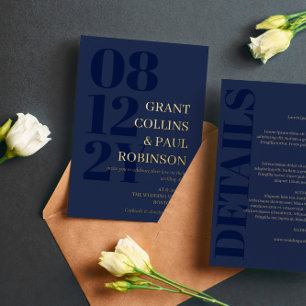 Navy & Gold Typography 2 in 1 Wedding Foil Invitation
