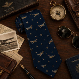Navy Gold Vintage Aviation Neck Tie