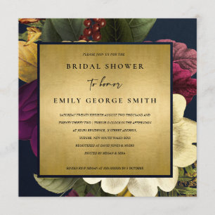 NAVY GOLD VINTAGE BURGUNDY FLORAL BRIDAL SHOWER INVITATION