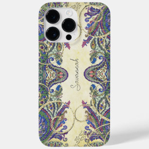 Navy Gold Vintage Peacock Paisley Case-Mate iPhone 14 Pro Max Case