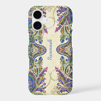 Navy Gold Vintage Peacock Paisley iPhone 17 Case
