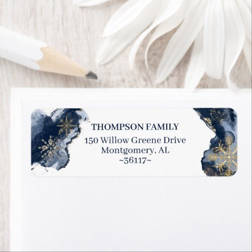 Navy  Gold Watercolor Gold Snowflakes  Jewels Label
