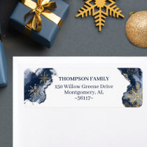 Navy & Gold Watercolor Gold Snowflakes & Jewels Label
