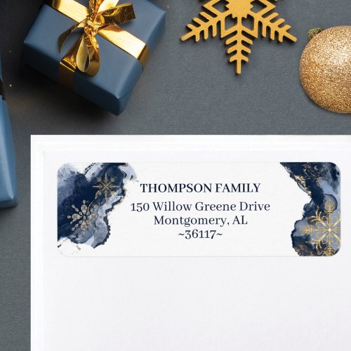Navy  Gold Watercolor Gold Snowflakes  Jewels Label