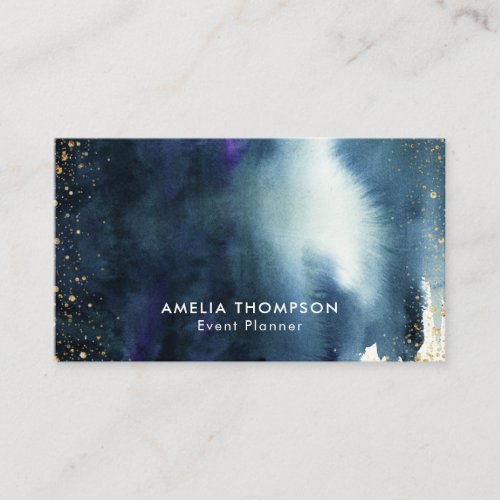 Navy Gold Watercolor Ombre Modern Business Card
