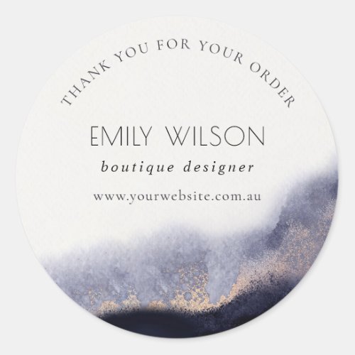 Navy Gold Watercolor Thank You for Your Order Classic Round Sticker