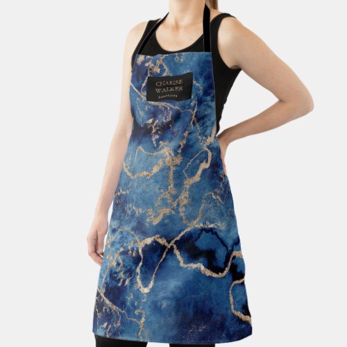 Navy Gold Waves Beautician Salon Monogram Apron