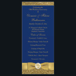 Navy Gold Wedding Anniversary Vow Renewal Program<br><div class="desc">This elegant navy blue and gold scrolled 50th wedding anniversary vow renewal ceremony program template or order of service card is fully customizable. It has a PRINTED on gold ribbon with a circle of printed-on crystals with an ornate gold cross in the center. You can change the text to be...</div>