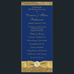 Navy Gold Wedding Anniversary Vow Renewal Program<br><div class="desc">This elegant navy blue and gold scrolled 50th wedding anniversary vow renewal ceremony program template or order of service card is fully customizable. It has a PRINTED on gold ribbon with a circle of printed-on crystals with an ornate gold cross in the center. You can change the text to be...</div>