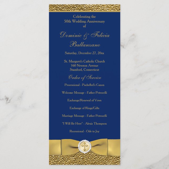 Navy Gold Wedding Anniversary Vow Renewal Program (Front)