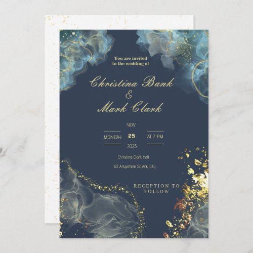 Navy Gold wedding invitation