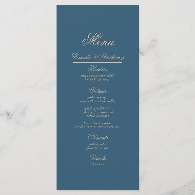 Navy Gold Wedding Menu (Front)