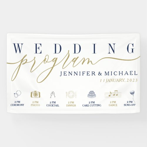 Navy Gold Wedding Program Custom Icons Timeline Banner