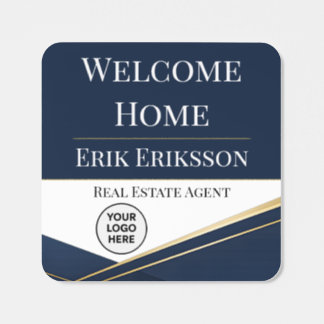 Navy Gold Welcome Home Realtor Label Elegant