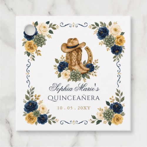 Navy Gold Western Horse Floral Charra Quinceañera Favor Tags