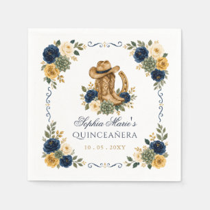 Navy Gold Western Horse Floral Charra Quinceañera Napkins