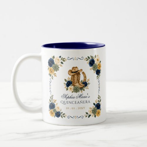 Navy Gold Western Horse Floral Charra Quinceañera Two-Tone Coffee Mug