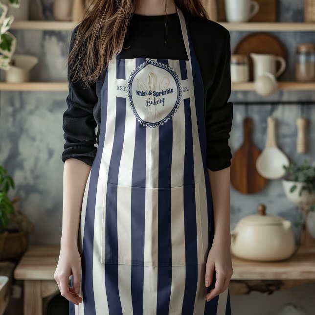 Navy & Gold Whisk Chef Catering Bakery  Apron (Creator Uploaded)