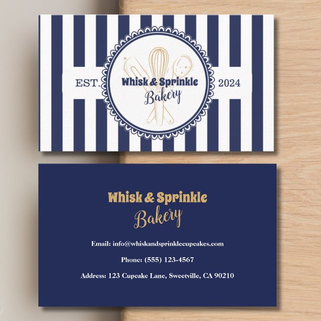 Navy & Gold Whisk Chef Catering Bakery  Business Card (Creator Uploaded)