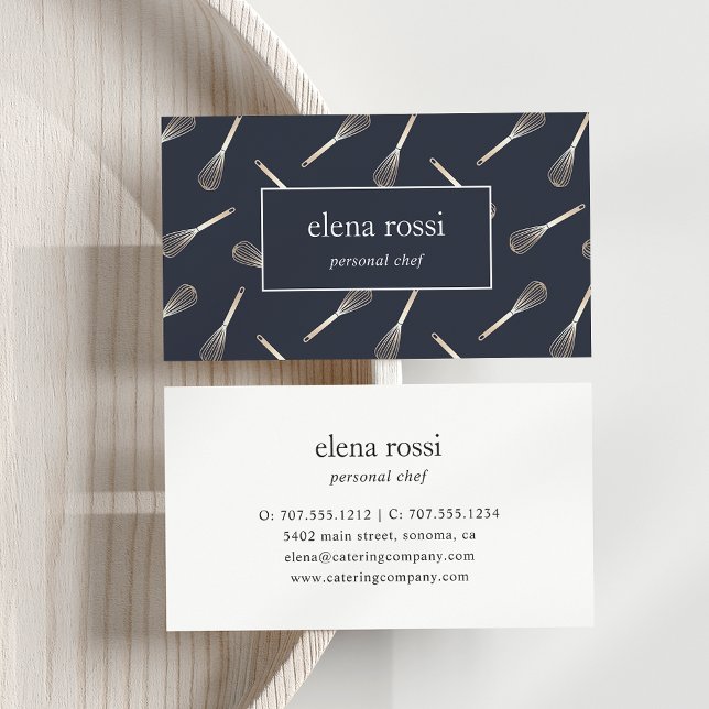 Navy & Gold Whisk Pattern | Chef Catering Bakery Business Card (Creator Uploaded)