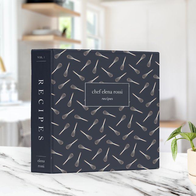 Navy & Gold Whisk Pattern Recipe 3 Ring Binder (Creator Uploaded)
