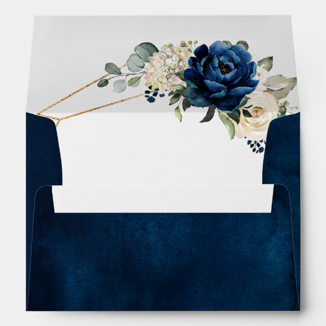 Navy Gold White Champagne Ivory Geometric Wedding Envelope (Back (Bottom))