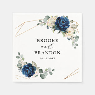 Navy Gold White Champagne Ivory Geometric Wedding Napkins