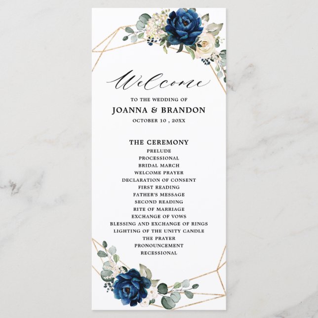 Navy Gold White Champagne Ivory Geometric Wedding Program (Front)