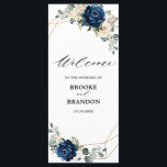 Navy Gold White Champagne Ivory Geometric Wedding Program<br><div class="desc">Dark navy blue floral wedding program card featuring elegant bouquet of navy blue, royal blue , white , gold, champagne ivory, blush color rose , hydrangea, ranunculus, peony, flower buds and sage green eucalyptus leaves and elegant watercolor with round glitter geometric neutral frame. Please contact me for any help in...</div>