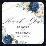Navy Gold White Champagne Ivory Geometric Wedding Square Sticker<br><div class="desc">Dark navy blue floral wedding favor packaging label sticker featuring elegant bouquet of navy blue, royal blue , white , gold, champagne ivory, blush color rose , hydrangea, ranunculus, peony, flower buds and sage green eucalyptus leaves and elegant watercolor with round glitter geometric neutral frame. Please contact me for any...</div>