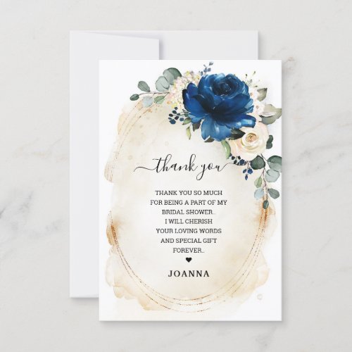 Navy Gold White Champagne Ivory Rose Bridal Shower Thank You Card