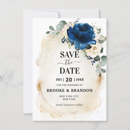 Navy Gold White Champagne Ivory Rose Save the Date | Zazzle.com