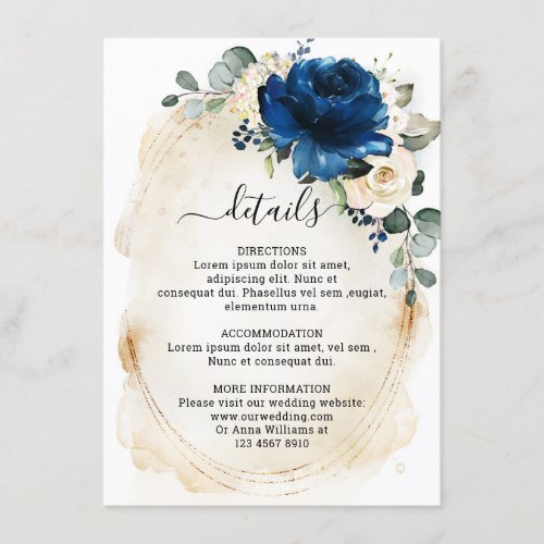 Navy Gold White Champagne Ivory Roses Details Enclosure Card