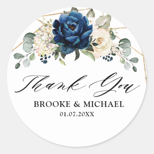 Navy Gold White Champagne Ivory Thank you Classic Round Sticker