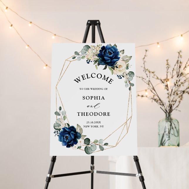 Navy Gold White Champagne Ivory  Wedding Welcome Foam Board (In Situ (Stand))