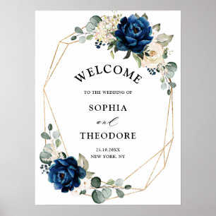 Navy Gold White Champagne Ivory Wedding Welcome Poster