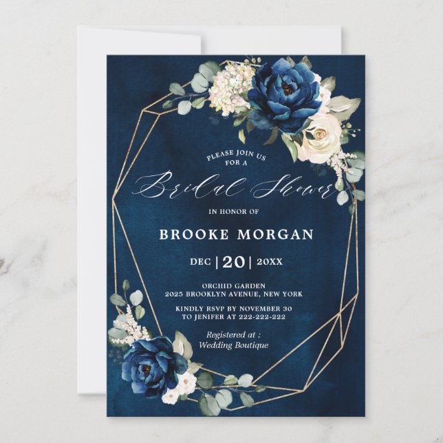 Navy Gold White Ivory Geometric Bridal Shower Invi Invitation (Front)