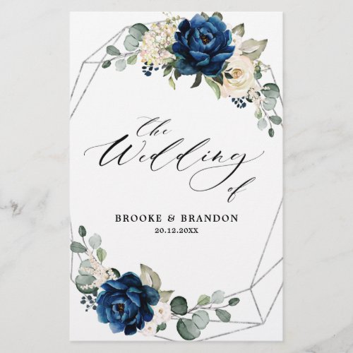 Navy Gold White Ivory Geometric Wedding Program