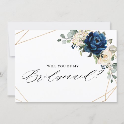 Navy Gold White Ivory Will You Be My Bridesmaid Invitation