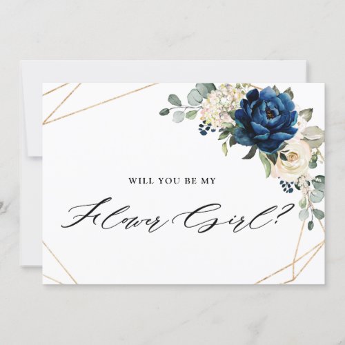 Navy Gold White Ivory Will You Be My Flower girl Invitation